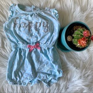 CARTER’S polka dot baby blue romper happy EUC
